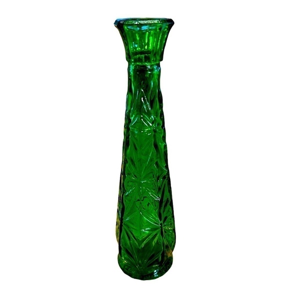 Vintage Anchor Hocking Emerald Green Starburst Pressed Glass Bud Vase 9 inches - Picture 1 of 6
